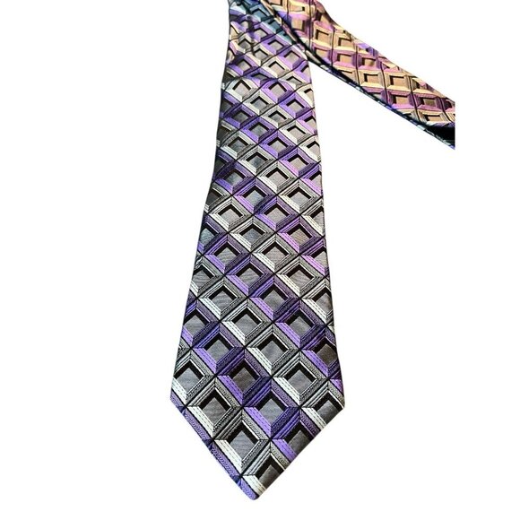 Joseph Abboud 100% Silk Neck Tie Purple/Gray Geometric 3.5" x 59" Men's Classic - Picture 2 of 9